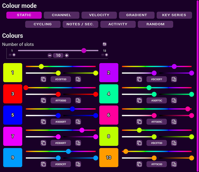 Colour menu