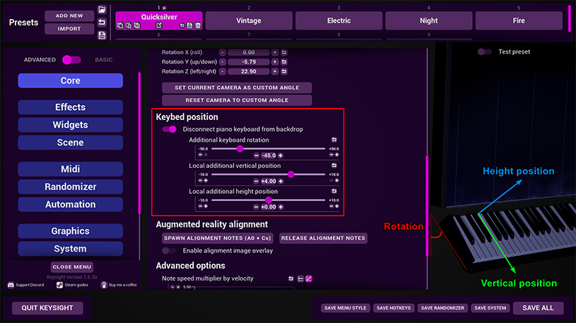 Angled keyboard sliders