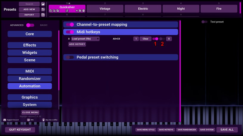 MIDI toggles