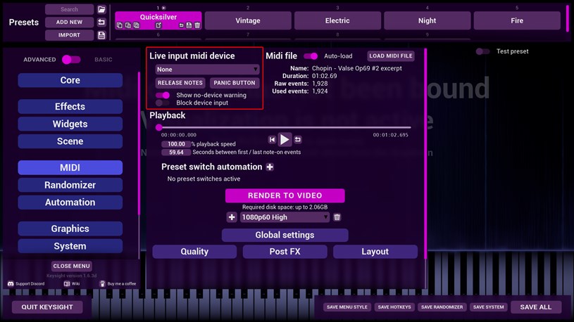 MIDI device selection